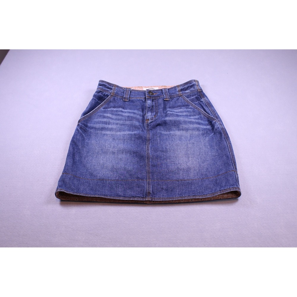 Life is Good Womens Denim Mini Skirt Medium Wash Blue Size 2 Floral Waistband